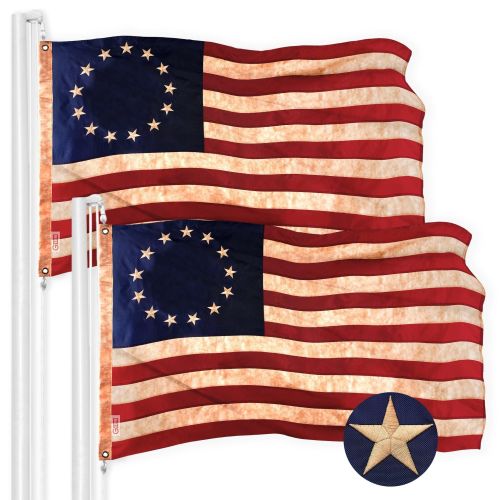 2 Pack Betsy Ross Tea-Stained Flag 2x3 Ft Embroidered 420D Polyester Historical Flag
