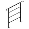 Handrails for Outdoor Steps, Wrought Iron Handrail Fits 1 or 3 Steps, Transitional Handrail with Installation Kit, Black