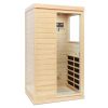 Hemlock Mini one person far infrared door on the Right of the indoor sauna room