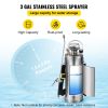 3 Gallon Stainless Steel Sprayer, 20" Wand & 3FT Reinforced Hose, Hand Pump Sprayer with Pressure Gauge, Safety Valve & Adjustable Nozzle